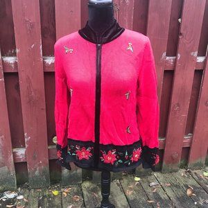 Vintage Christmas Sweater 80s Red Cardigan Sweater